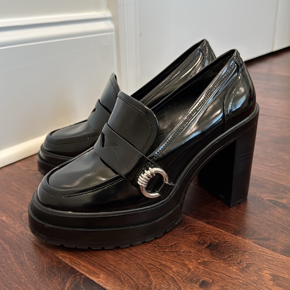 Gianni Bini Black Platform Heels Loafer On-Trend Shoes Patent Chunky Heel, 8.5 - Picture 2 of 11